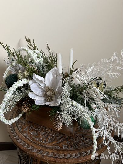 Новогодняя композиция на стол, подсвечник