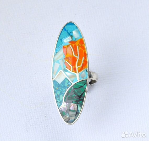 Серьги кольцо с эмалью, яшма, бирюза, перит