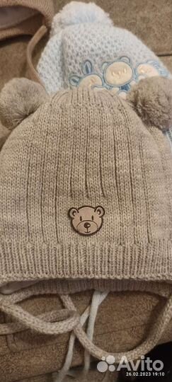 Шапочки для малыша 0-3, 3-6 демисезон зима