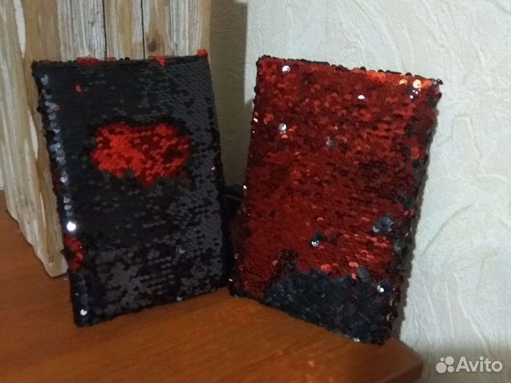 Блокнот с пайетками,черно-красный