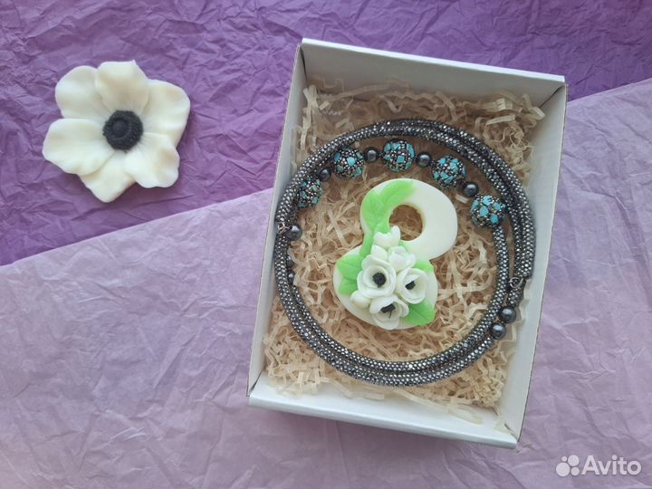 Подарочный набор в коробке колье на чокере с туркв