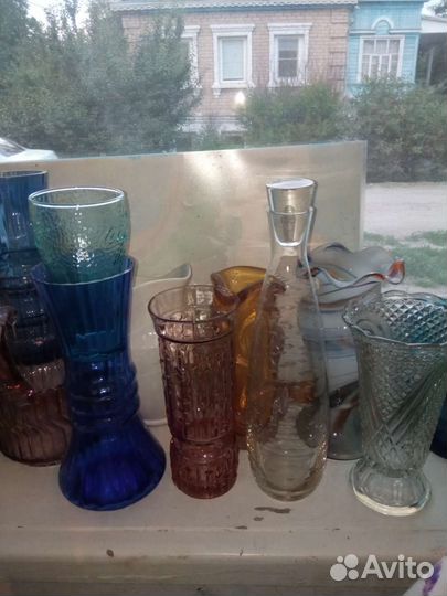 Вазы разные цветное стекло бу