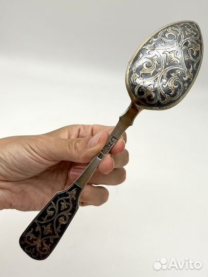 Столовая ложка серебро 84 проба, чернь, 72,6 гр