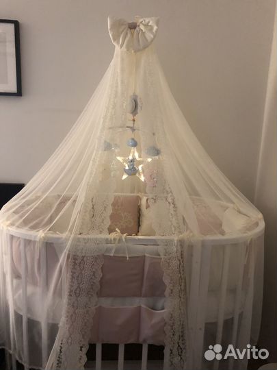 Детская кроватка с маятником круглая 8в1