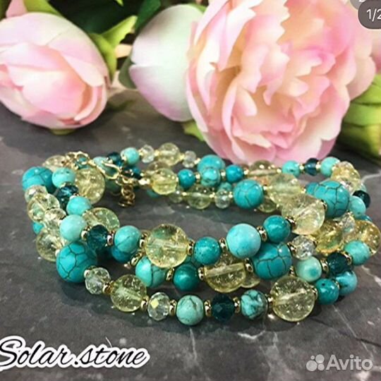 Колье сотуар бусы полудрагоценные камни