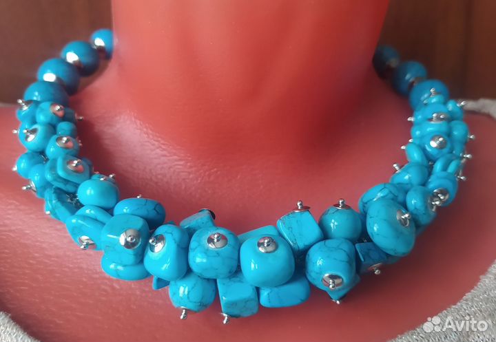 Комплект Ожерелье Серьги Говлит бирюзовый