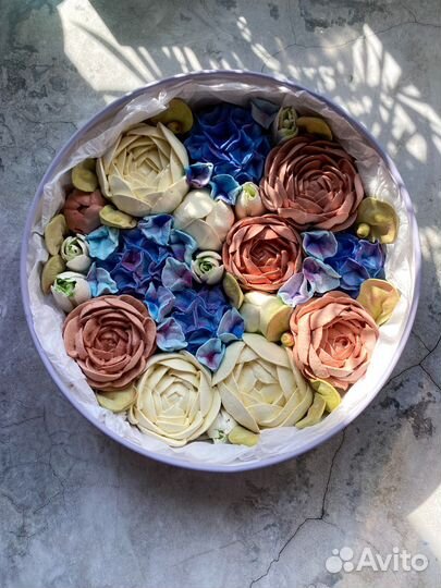 Букеты из зефирных цветов, крафтовый зефир