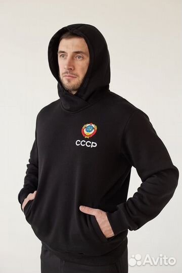 Толстовка теплая СССР в черном цвете с капюшоном