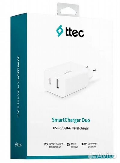 Сзу ttec SMART Charger Duo PD USB-A Type-C 32W Wh