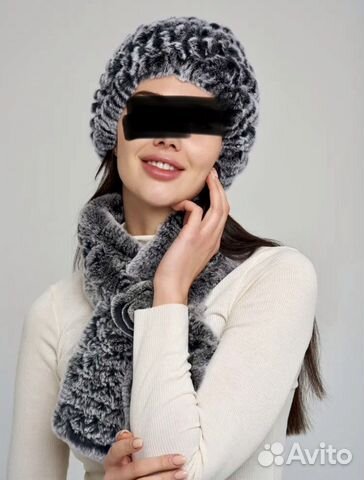 Комплект шапка И шарф мех кролика рекс шиншилла