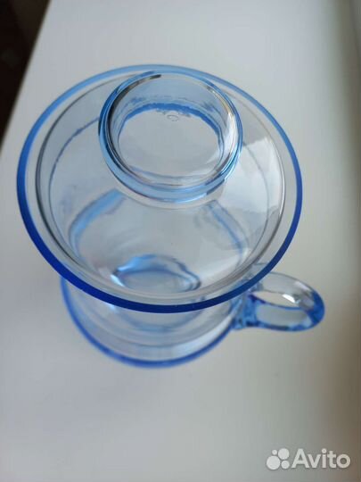 Кувшин с крышкой и два стакана голубое стекло СССР