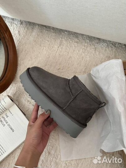 Угги женские UGG платформа 3см серые чёрные