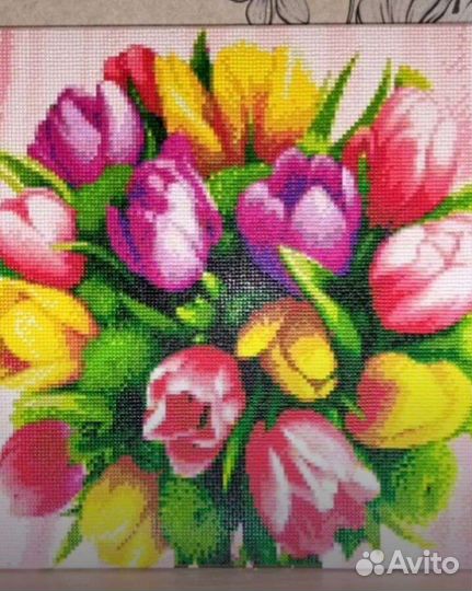 Алмазная мозаика на подрамнике 40*40 Тюльпан Букет