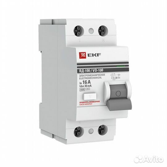 Узо EKF вд-100 16А 30 мА 2P тип ас 4,5 кА (elcb-2-16-30-em-pro)
