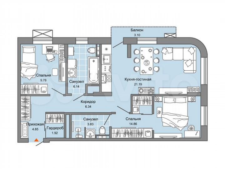 2-к. квартира, 70 м², 4/8 эт.