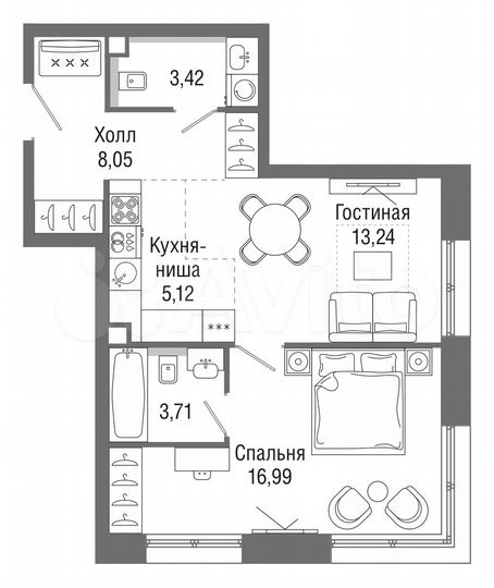 1-к. квартира, 50,2 м², 29/36 эт.
