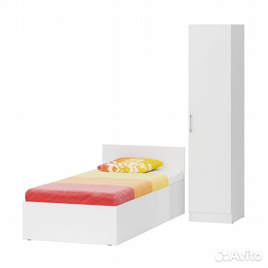 Кровать белая односпальная 900 с пеналом Стандарт, цвет белый, спальное место 900х2000 мм., без матр