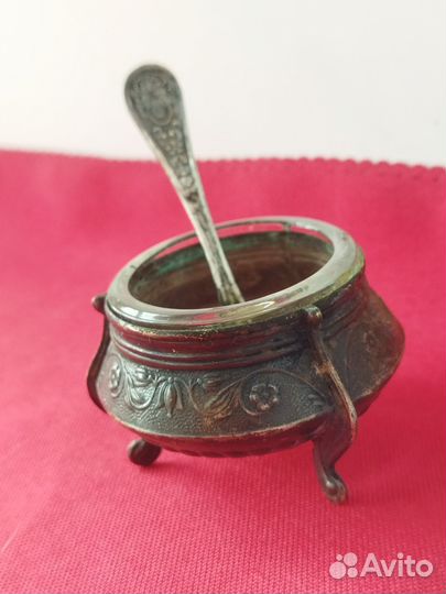 Солонка горчичница мельхиор СССР с ложечкой