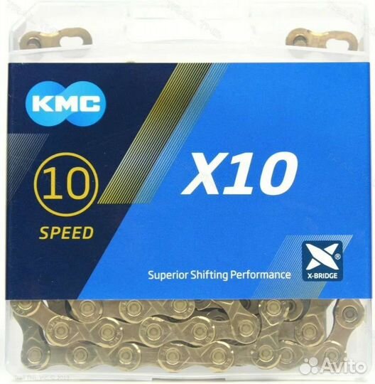 Цепь KMC X10 X10EL X10SL DLC DLC10 Gold Black 10ск