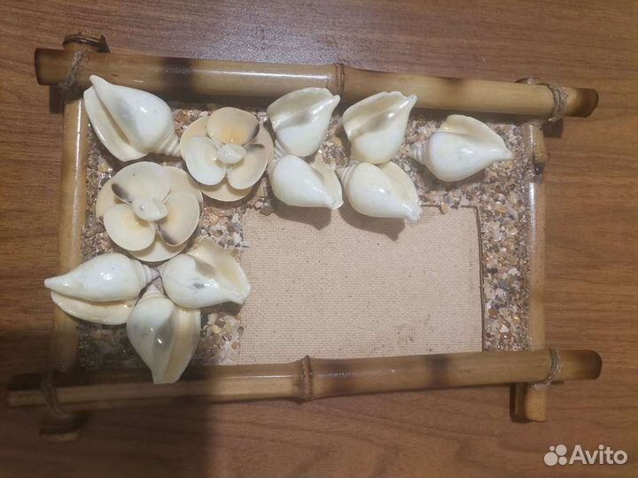 Фоторамка из бамбука, морского песка, ракушек