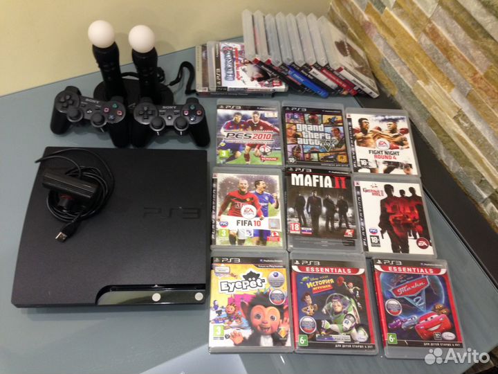 SonyPlayStation3 + 4 джойстика+ камера+ 20 дисков