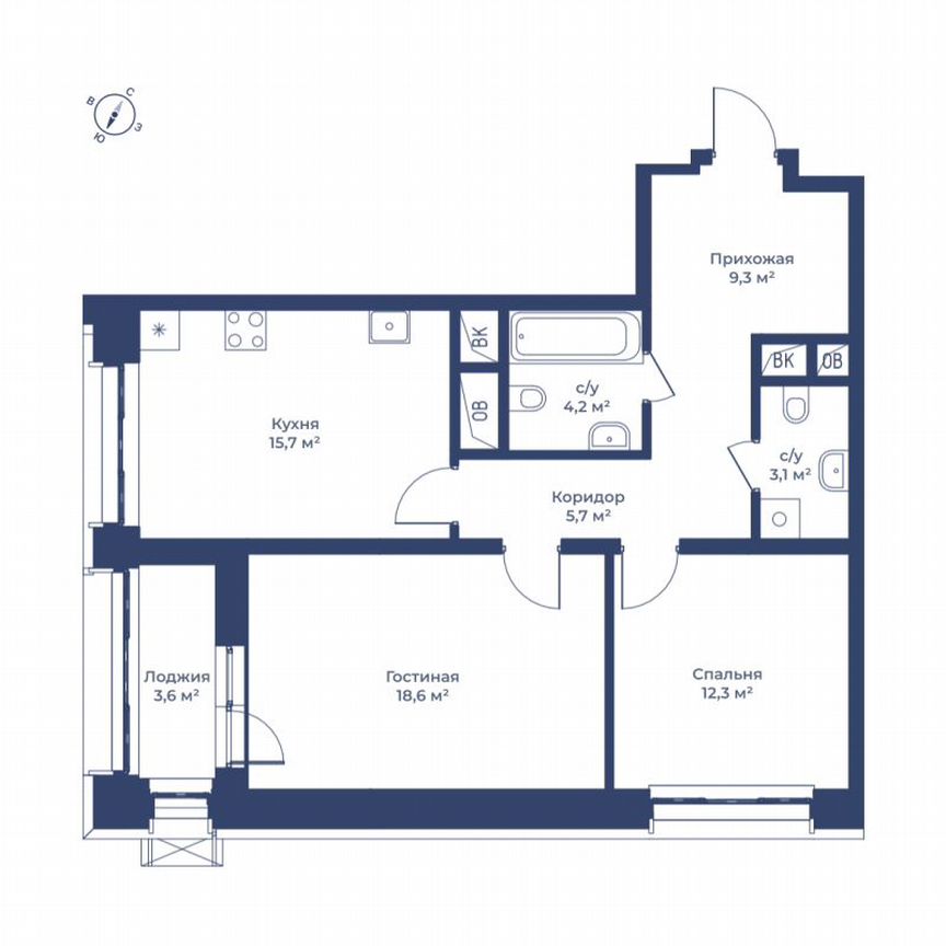 2-к. квартира, 70,7 м², 22/24 эт.