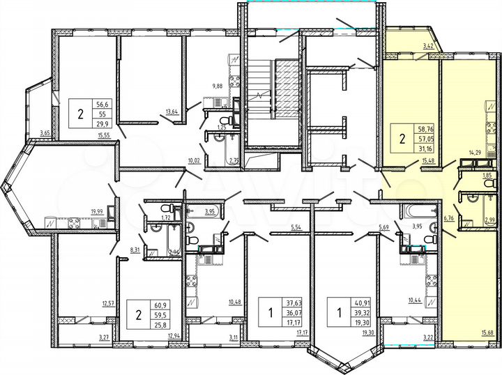 2-к. квартира, 58,8 м², 12/18 эт.