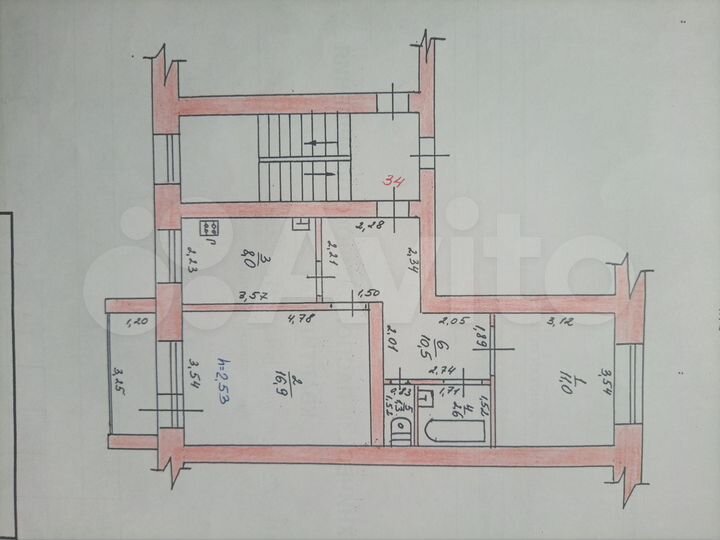 2-к. квартира, 52,3 м², 3/5 эт.