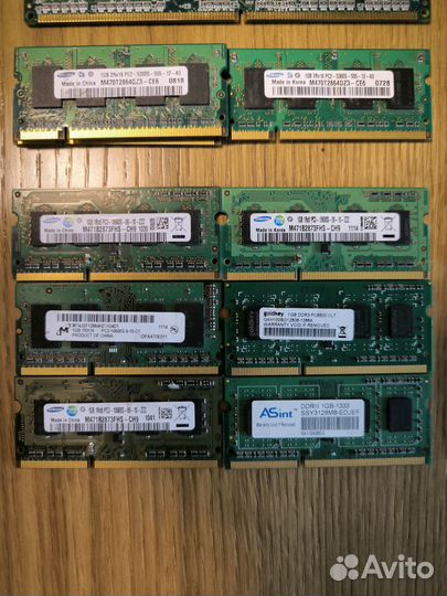 Оперативная память 1Gb DDR, DDR2, DDR3 dimm, sodim