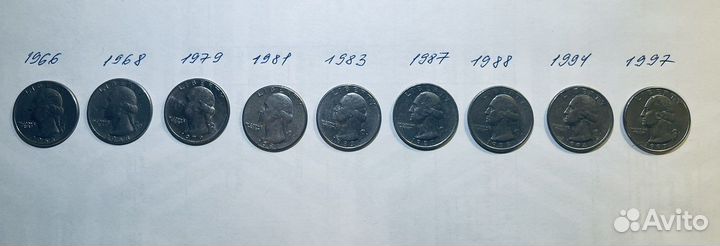 Монеты quarter dollar liberty 1966, 1968, 1979