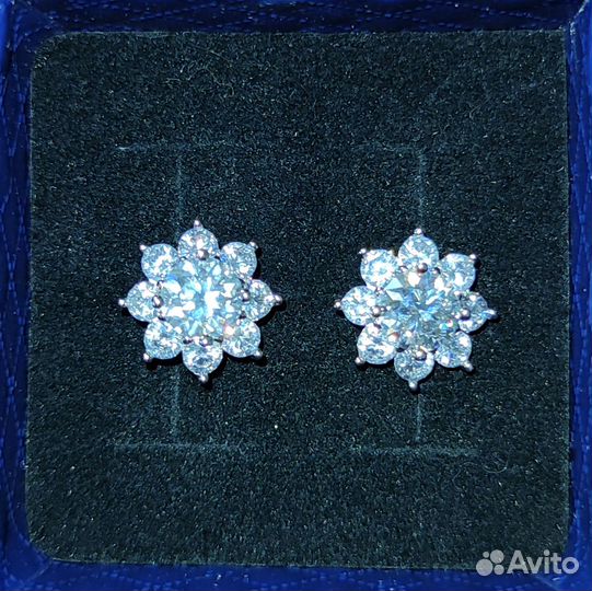 Серьги гвоздики подсолнухи с муассанитами