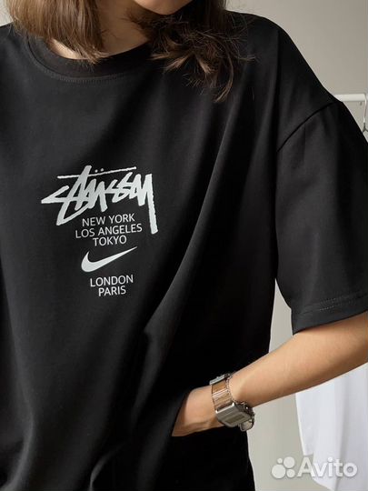 Футболка хлопковая nike х stussy чёрная