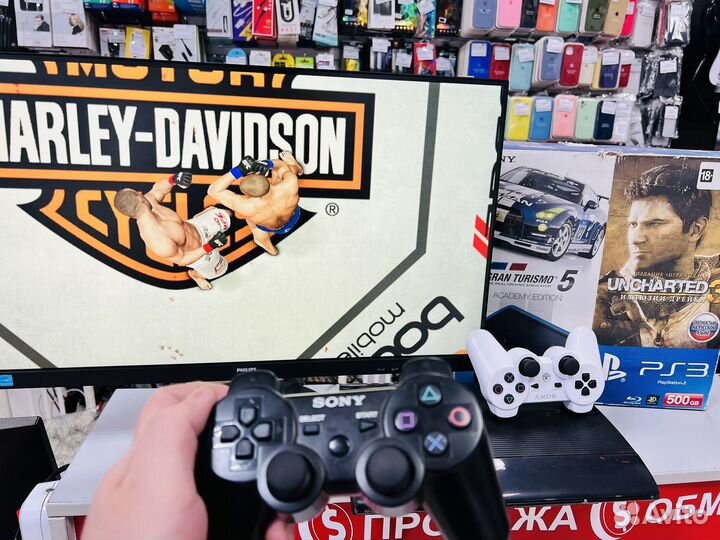 Sony PlayStation 3 Super Slim 500Gb +39 игр 2джоя