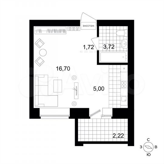 1-к. квартира, 27,1 м², 2/4 эт.