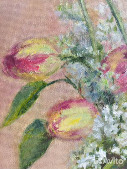 Картина цветы тюльпаны и белая сирень