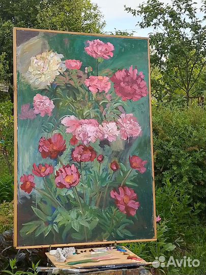 Розовые пионы, холст, масло 90х 60 см
