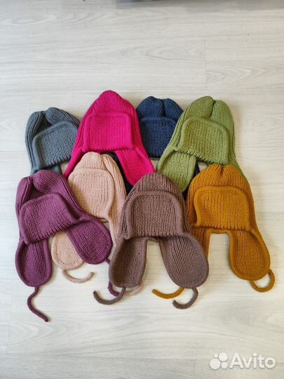 Шапка ушанка вязаная