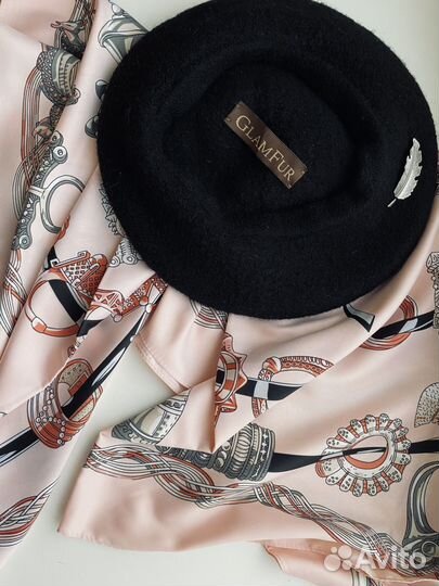 Берет шерсть100%,платок шелк Hermes