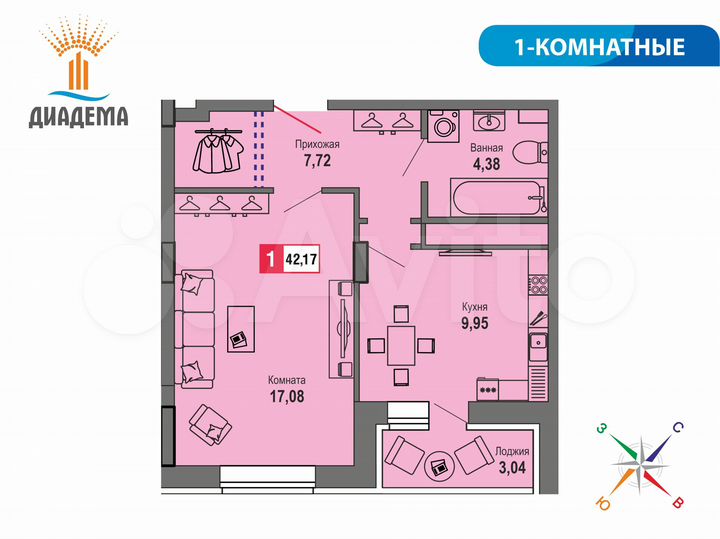 1-к. квартира, 42,2 м², 19/22 эт.