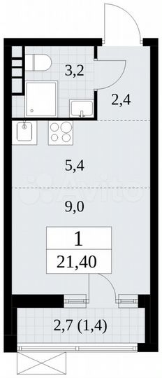 Квартира-студия, 21,4 м², 10/18 эт.