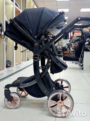 Коляска 3 в 1 эко кожа чёрная