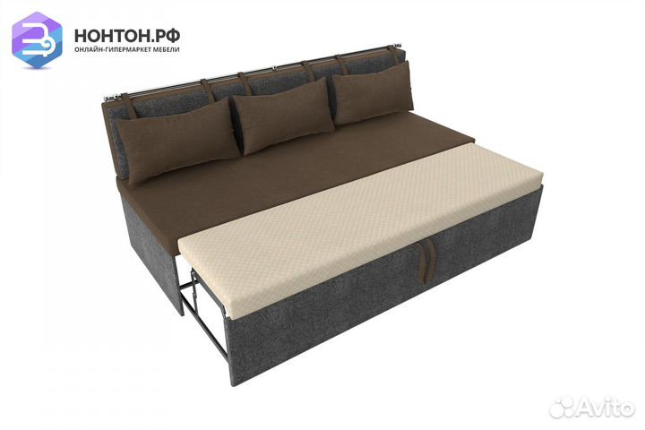 Кухонный прямой диван Метро рогожка коричневый / с