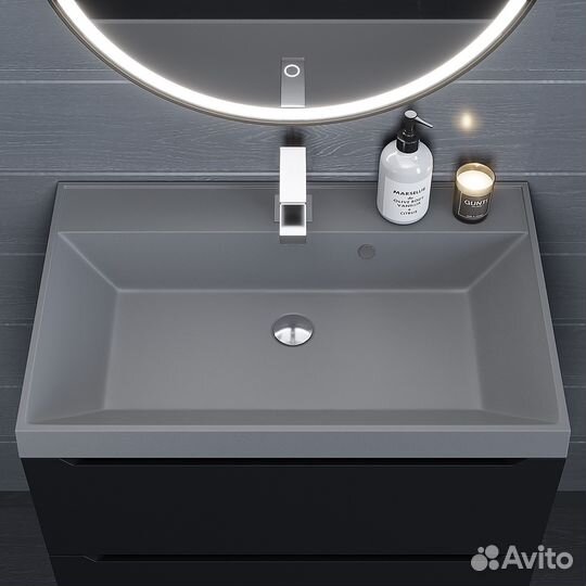 Раковина кварцевая для ванной серая матовая, бетон