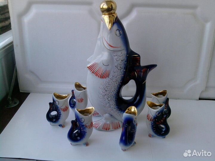 Набор рюмок и кувшин рыбки СССР