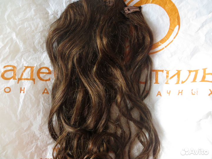 Натуральные волосы на заколках каштановые пряди