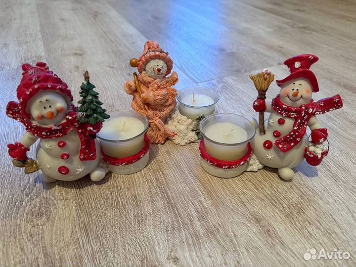 Новогодний снеговик-подсвечник