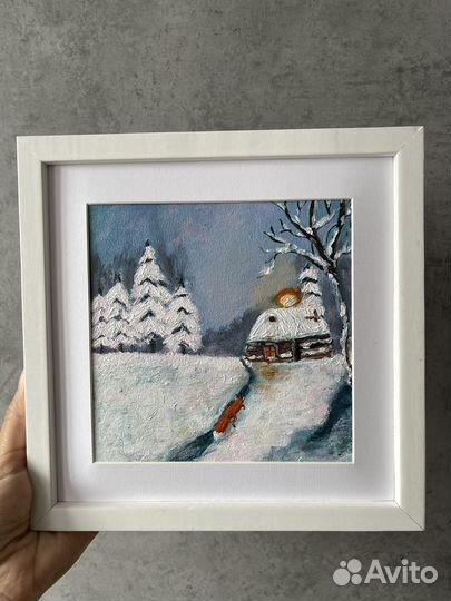 Картина зимний пейзаж с лисой холст