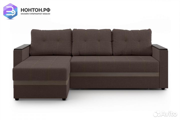 Угловой диван дельфин Атланта Лайт коричневый / ко