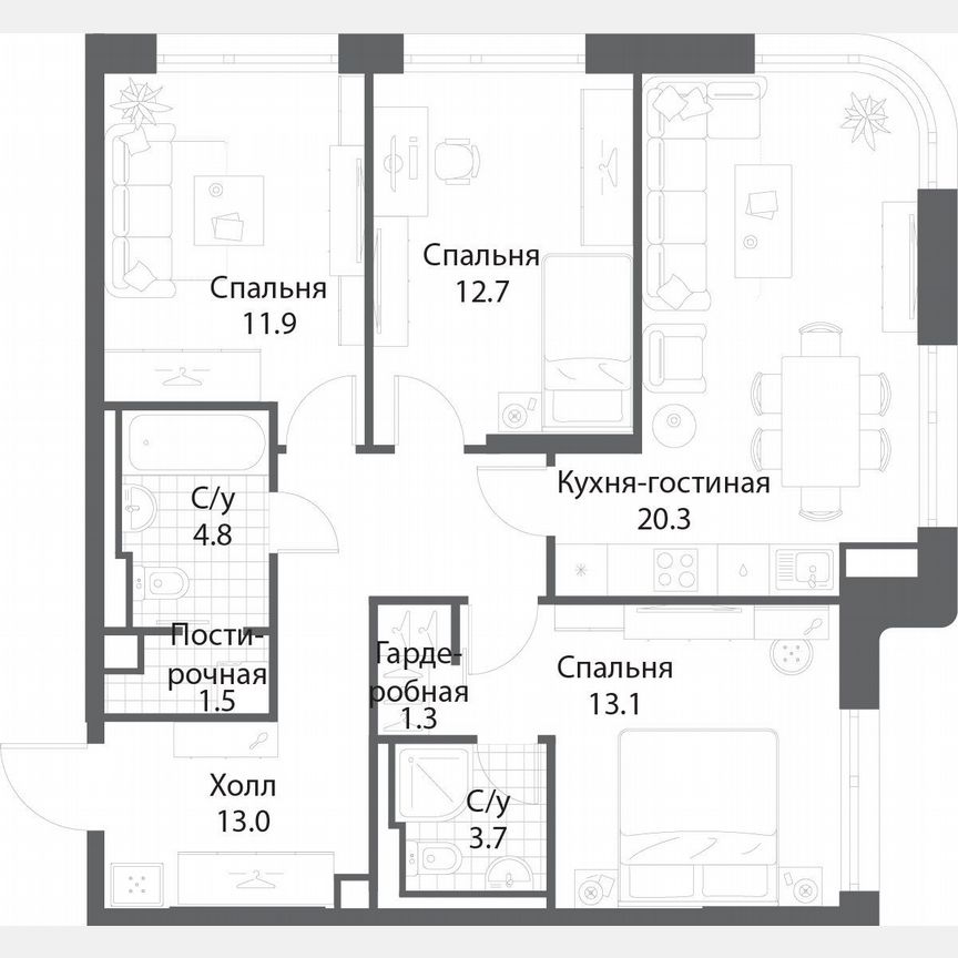 3-к. квартира, 81,9 м², 11/35 эт.