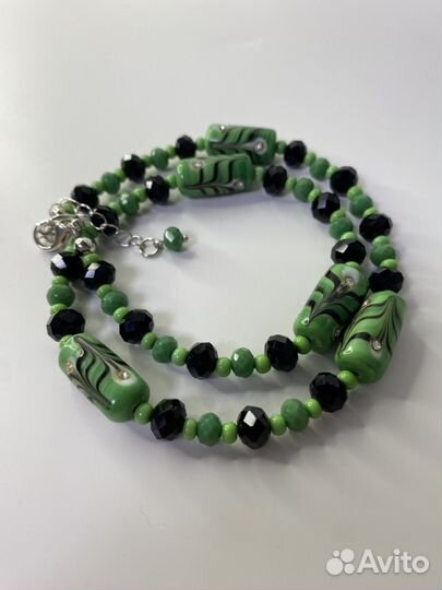 Зеленые бусы муранское стекло 46 см
